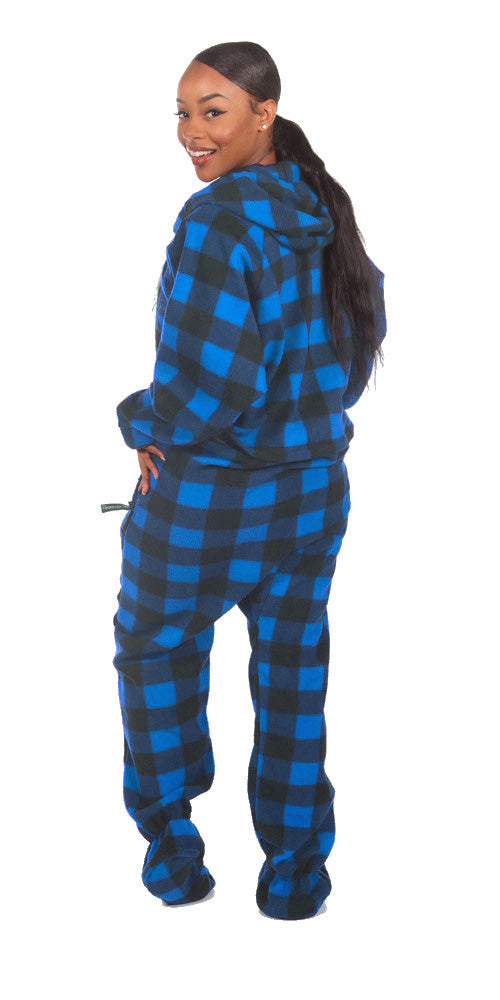 Blue Buffalo Plaid Footed Deluxe Fleece PJs, Uni-Sex Onesie Footie Pajamas,  Plaid Pajama – Forever Lazy