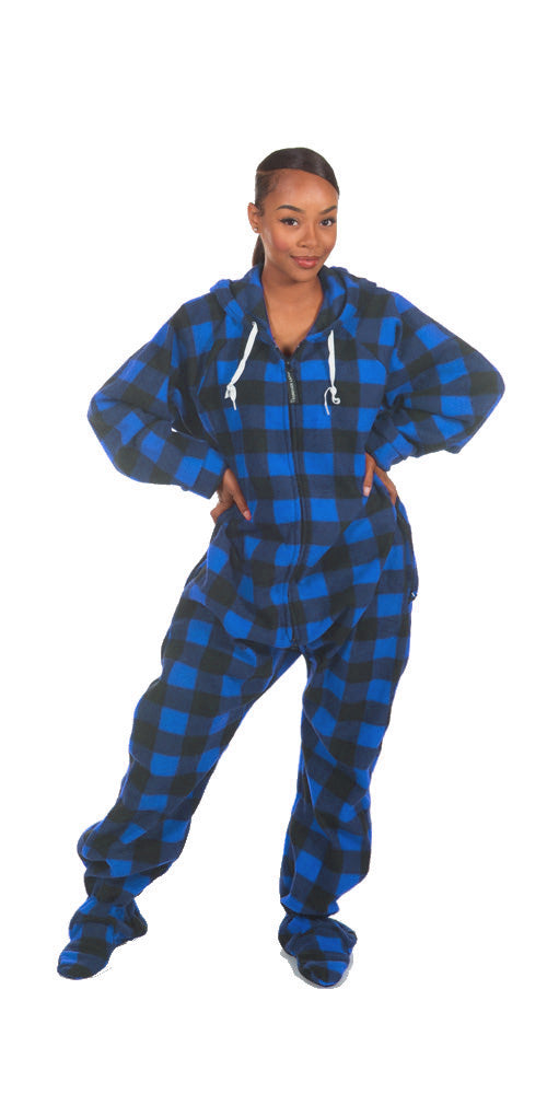Blue Buffalo Plaid Footed Deluxe Fleece PJs, Uni-Sex Onesie Footie Pajamas,  Plaid Pajama – Forever Lazy