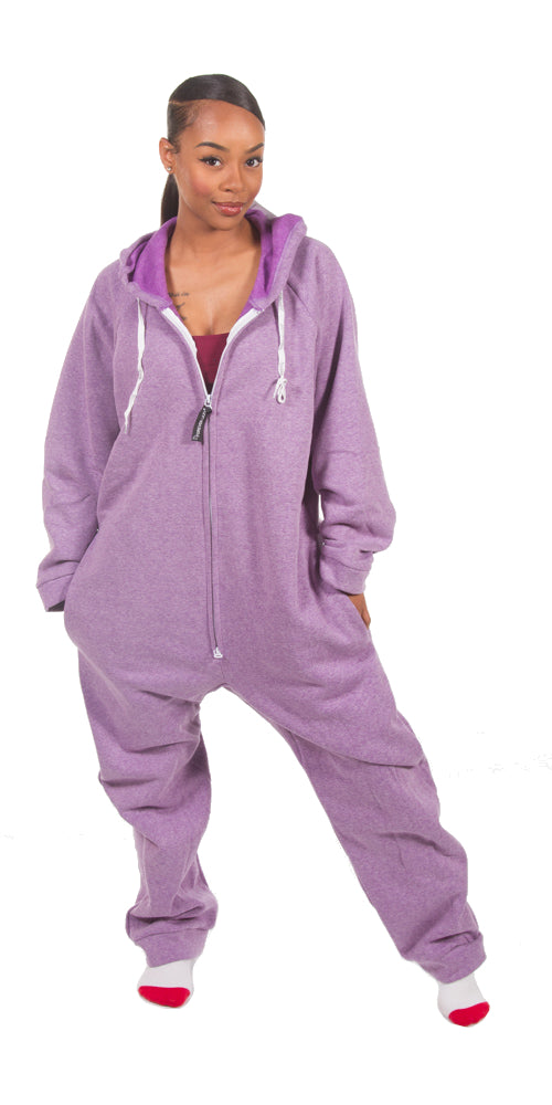 Heathered Purple Sweatshirt Sleepwear, Onesie Tuxedo, Business Suit Pajamas  – Forever Lazy